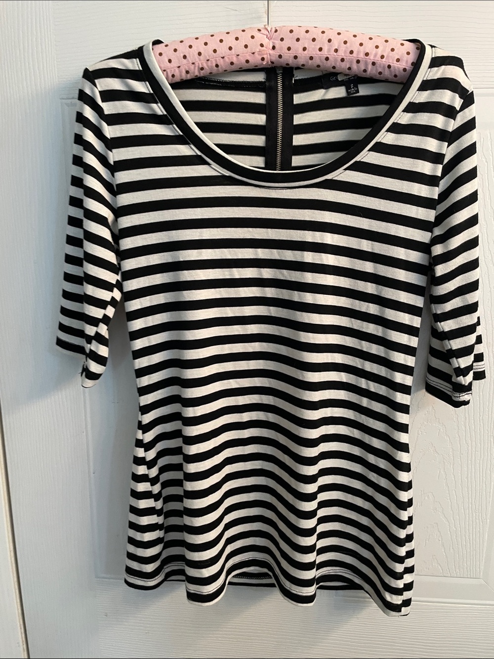 Green Envelope Black and White Striped Scoop Neck Top